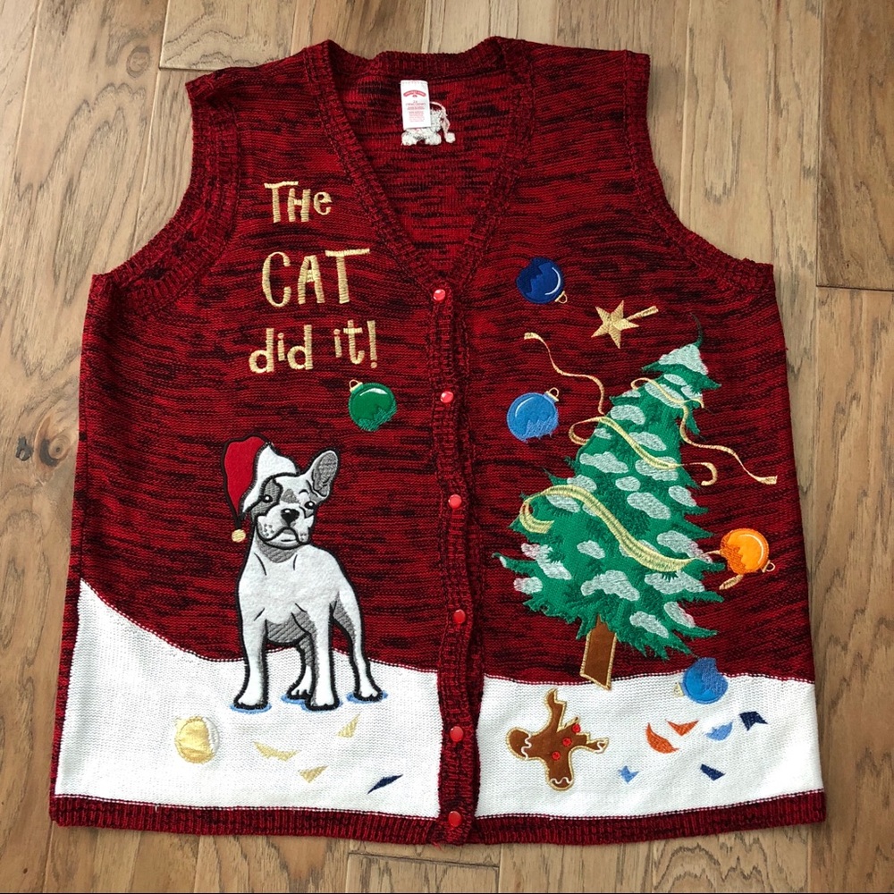 Ugly Christmas Sweater Vest Cat and Dog Theme